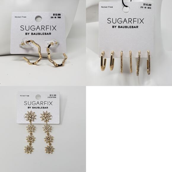 NWT Sugarfix by Baublebar Gold-Tone Lot of 5 Earrings Hoop Dangle Women's - Picture 1 of 12